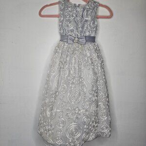 Rare Editions Girls Silver Floral Formal Dress 6X